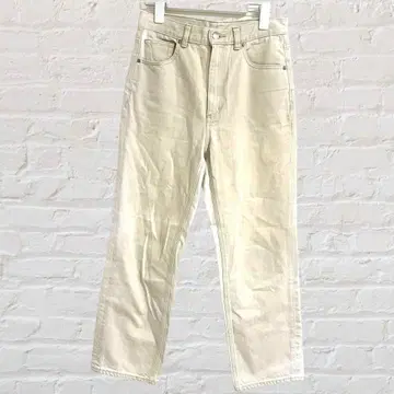 GU 지유 캐주얼 팬츠 스트레이트 데님 팬츠 바이컬러 화이트