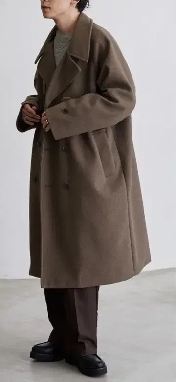 MONO-MART 오버 사이즈 멜톤 롱 트렌치코트 베이지