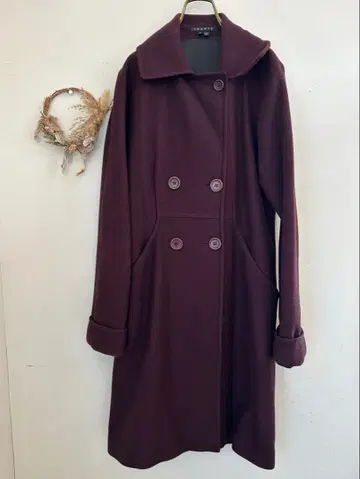 버건디 더블 브레스트 롱 코트