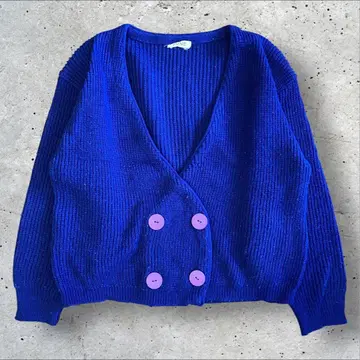 리브 니트 가디건 더블 버튼 숏 기장