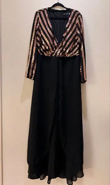 스트라이프 비즈 장식 롱 드레스 XL 사이즈