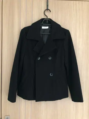 블랙 더블 브레스트 피 코트 OFUON