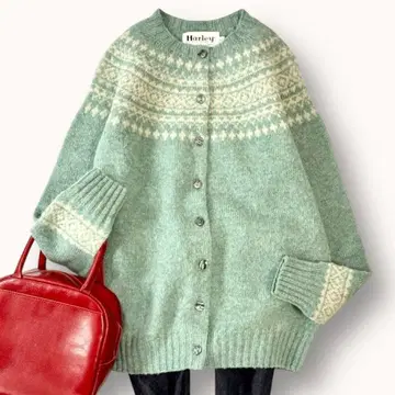 새상품급 할리 오브 스코틀랜드 42 울 100% 가디건 그린