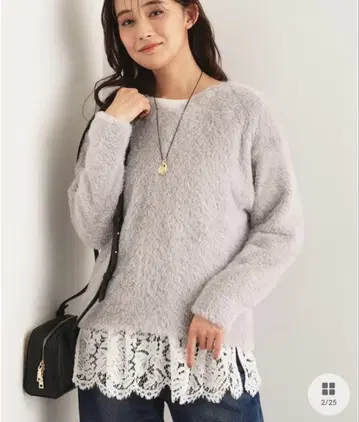 INDIVI [레이어드 추천] 레이스 절개 티셔츠 38호 화이트