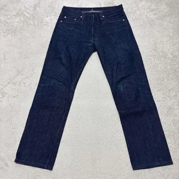 [ Bshop ] TUKI 다크 블루 스트레이트 데님 가죽 허리 밴딩