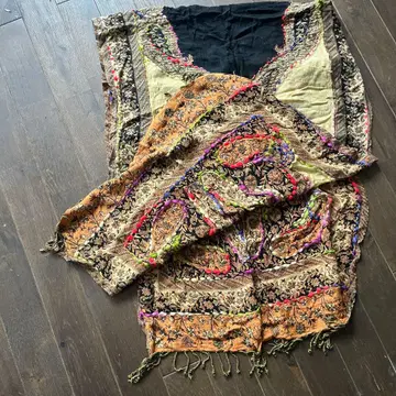 대형 스톨 숄 무릎 담요 에스닉 패턴 블랙 베이지