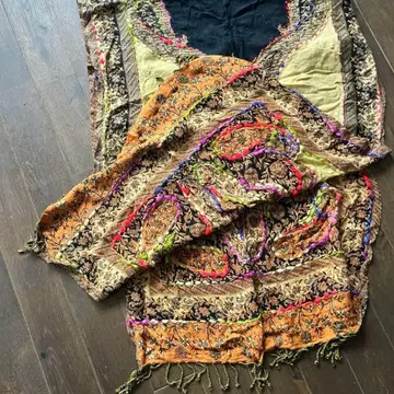 에스닉 대형 스톨 숄 무릎 담요 블랙 베이지