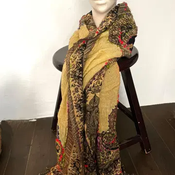 멋진 에스닉 대형 스톨 숄 무릎 담요 블랙 베이지