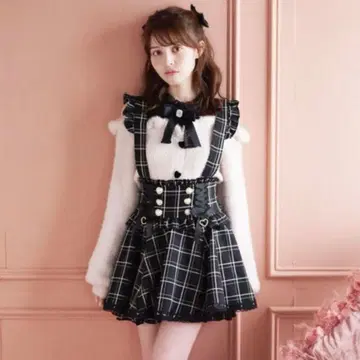 LIZLISA 리즈리사 레이스업 서스펜더 부착 치마바지 블랙 체크