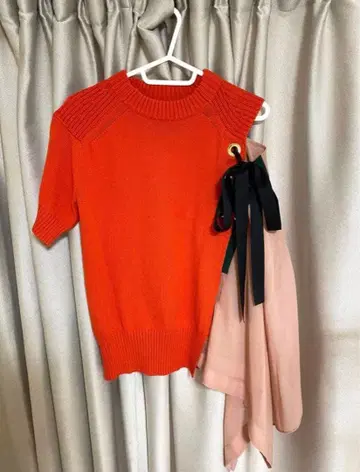sacai 19-04408 리본 도킹 니트 오렌지 사이즈 1