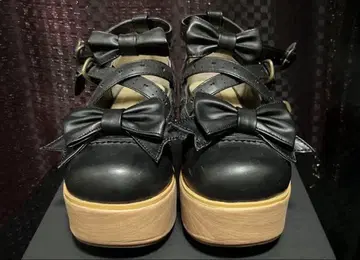 목재 굽 스타일 리본 슈즈