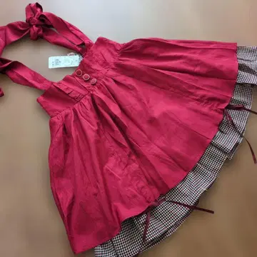 택 포함 미사용 엑시즈팜 빨간색 플레어 스커트 리본 스트랩 포함