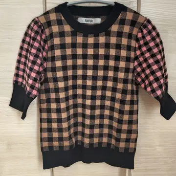 FURFUR 체크 무늬 반팔 니트