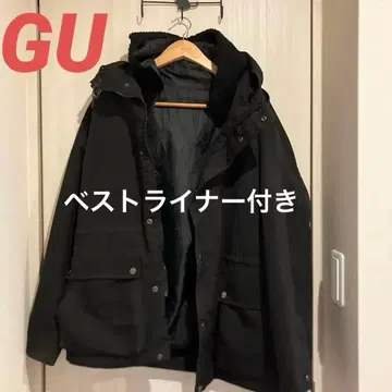 GU 남성용 2way 블루종 점퍼 아우터 코트 보아 베스트 M 블랙