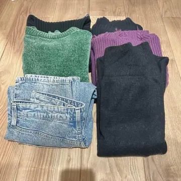 여성용 묶음 판매 니트 5점 + 청바지 세트 프리~L 사이즈