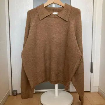 H&M 베이지 카라 부착 긴팔 니트 스웨터 XL