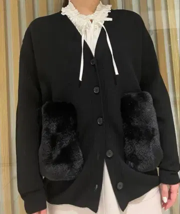 Ballsey 울 폴리에스테르 밀라노 리브 퍼 포켓 가디건