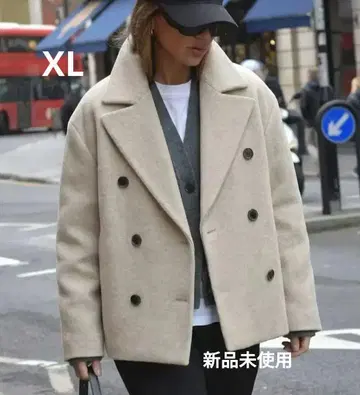 미사용 새상품! 더블 브레스트 울 코트 라이트 그레이