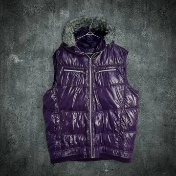 Y2K 퍼 다운 베스트 광택 4L 시크 스타일 00s 퍼플 새상품급