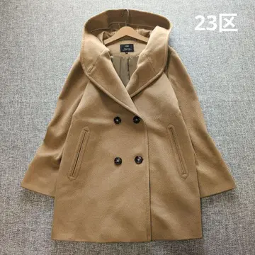 23구 캐시미어 혼방 후디드 코트 사이즈 46 베이지 울 코트