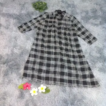 [ Lui Chantant ] 셔츠 원피스 체크 무늬 7부 소매 (42)