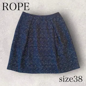 ROPE 새상품급 라메 트위드 사다리꼴 미니 스커트 울 혼방 네이비 38