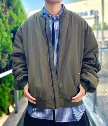 BEAMS MA-1 플라이트 자켓 L 사이즈 카키 빔즈 두툼함