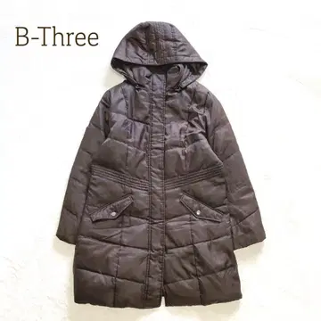 비쓰리 후드 부착 다운 코트 롱 기장 히요쿠 하이넥 무지