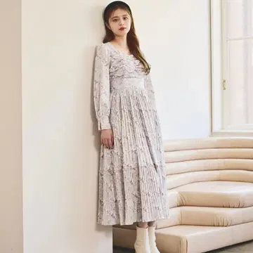 ANMILLE 개더 플리츠 플라워 원피스