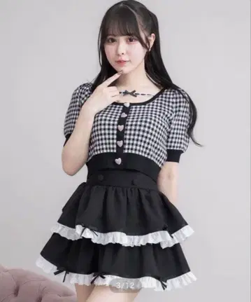 pium 코튼 프릴 리본 티어드 미니 스커트 블랙