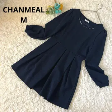 샹미르 무릎 기장 원피스 플레어 긴팔 비쥬 퍼프 슬리브 네이비 컬러 M