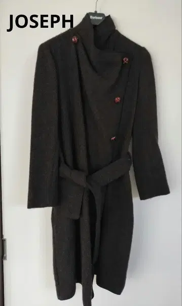 JOSEPH 울 더블 브레스트 코트 벨트 부착 팔꿈치 패치 부착