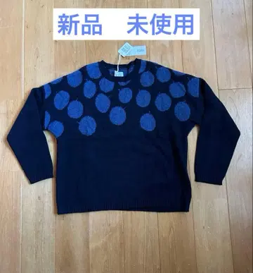 natural laundry 네이비 블루 사과 패턴 스웨터 사이즈 2