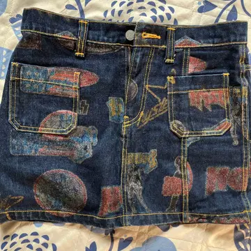 Hysteric Glamour 로고 프린트 데님 미니 스커트