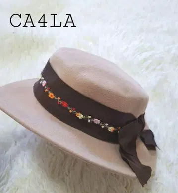CA4LA 장미빛 모자 햇 리본 꽃자수