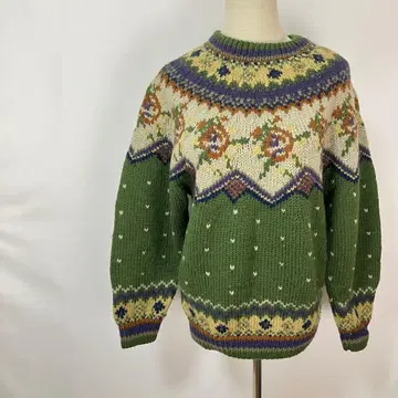 MITSUMINE LADIES 핸드 니트 스웨터 울 노르딕 무늬