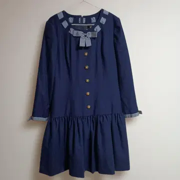 KIMIJIMA 부티크 울 다크 네이비 리본 긴팔 원피스 11호(L)