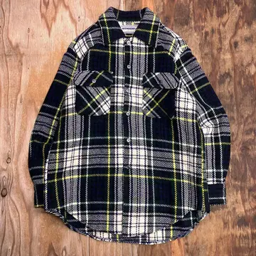 80s 울 헤비 플란넬 셔츠 블루 그린 일본제 VINTAGE