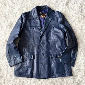 Kawayoshi 천연 가죽 가죽 자켓 네이비 안감 애니멀 무늬 테일러드