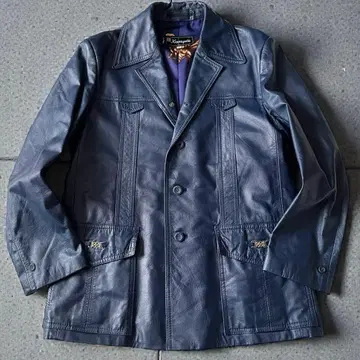 Kawayoshi 천연 가죽 가죽 자켓 네이비 안감 애니멀 무늬 테일러드