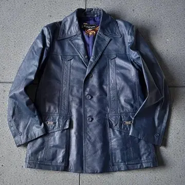 Kawayoshi 천연 가죽 가죽 자켓 네이비 안감 애니멀 무늬 테일러드