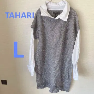 TAHARI 그레이 니트 스웨터 L 레이어드 스타일 블라우스 오샤레