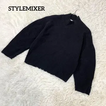스타일 믹서 커브 슬리브 니트 블랙 긴팔 코튼 2436