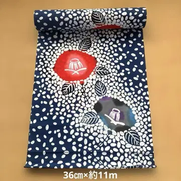 유카타 옷감 동백꽃무늬 한 필 (37cm x 약 11m)