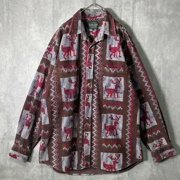 코듀로이 올 패턴 셔츠 긴팔 코튼 빈티지 브라운 M