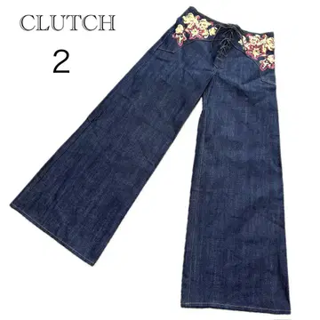 CLUTCH 레이스업 페인트 와이드 스트레이트 데님 팬츠 사이즈 2