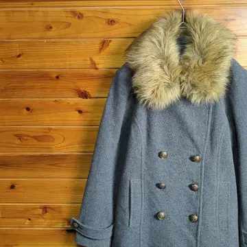 피 코트 울 코트 옷깃 인조 모피 L 금 구리 버튼 울 구제 의류