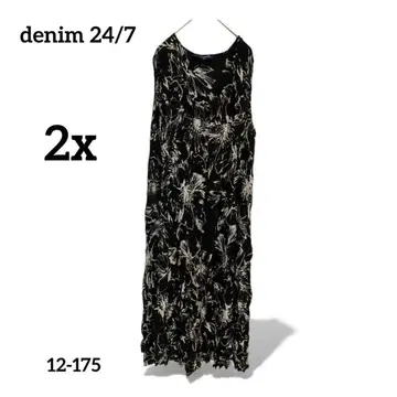 denim 24/7 [ 2X ] 꽃무늬 슬리브리스 롱 원피스 앞 버튼