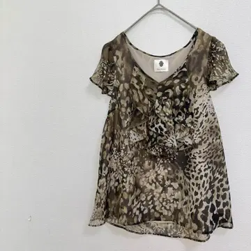 부즈루드 프릴 쉬폰 시어 블라우스 [ M ] 애니멀 무늬 카키