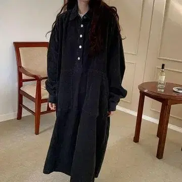 긴팔 원피스 오버사이즈 코듀로이 원피스 롱 체형 커버 셔츠 루즈핏